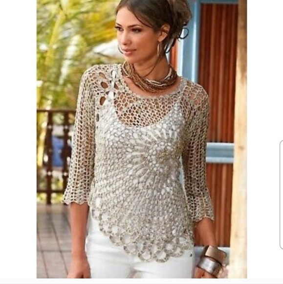 Boston Proper Daring Crochet Sweater in Light Beige - Picture 1 of 9